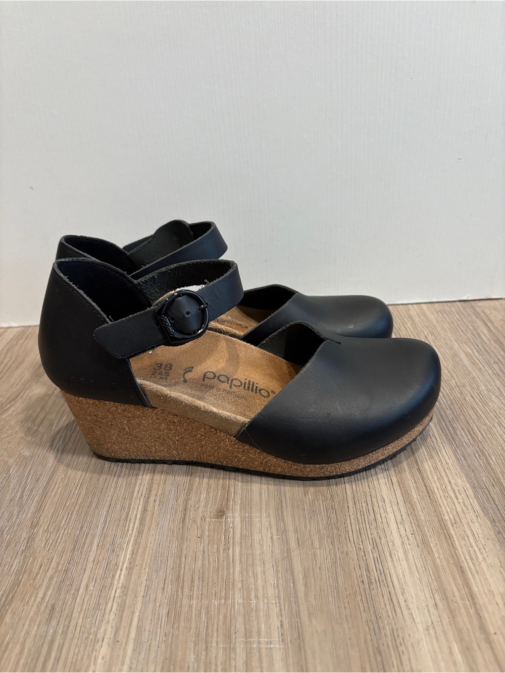 Papillio by Birkenstock Leather Mary Janes Wedge Heels Shoes Women's Sz 7 38
